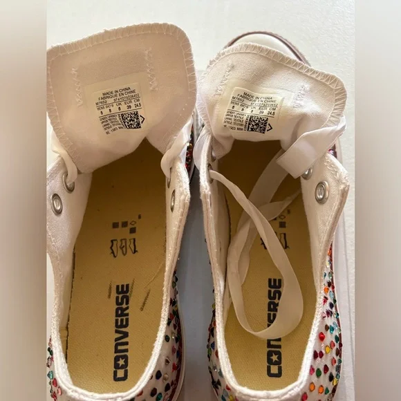 Converse Custom Multicolor Rhinestone Kicks! Sz 8 Woman. Low top one of. Kind! - Picture 9 of 16